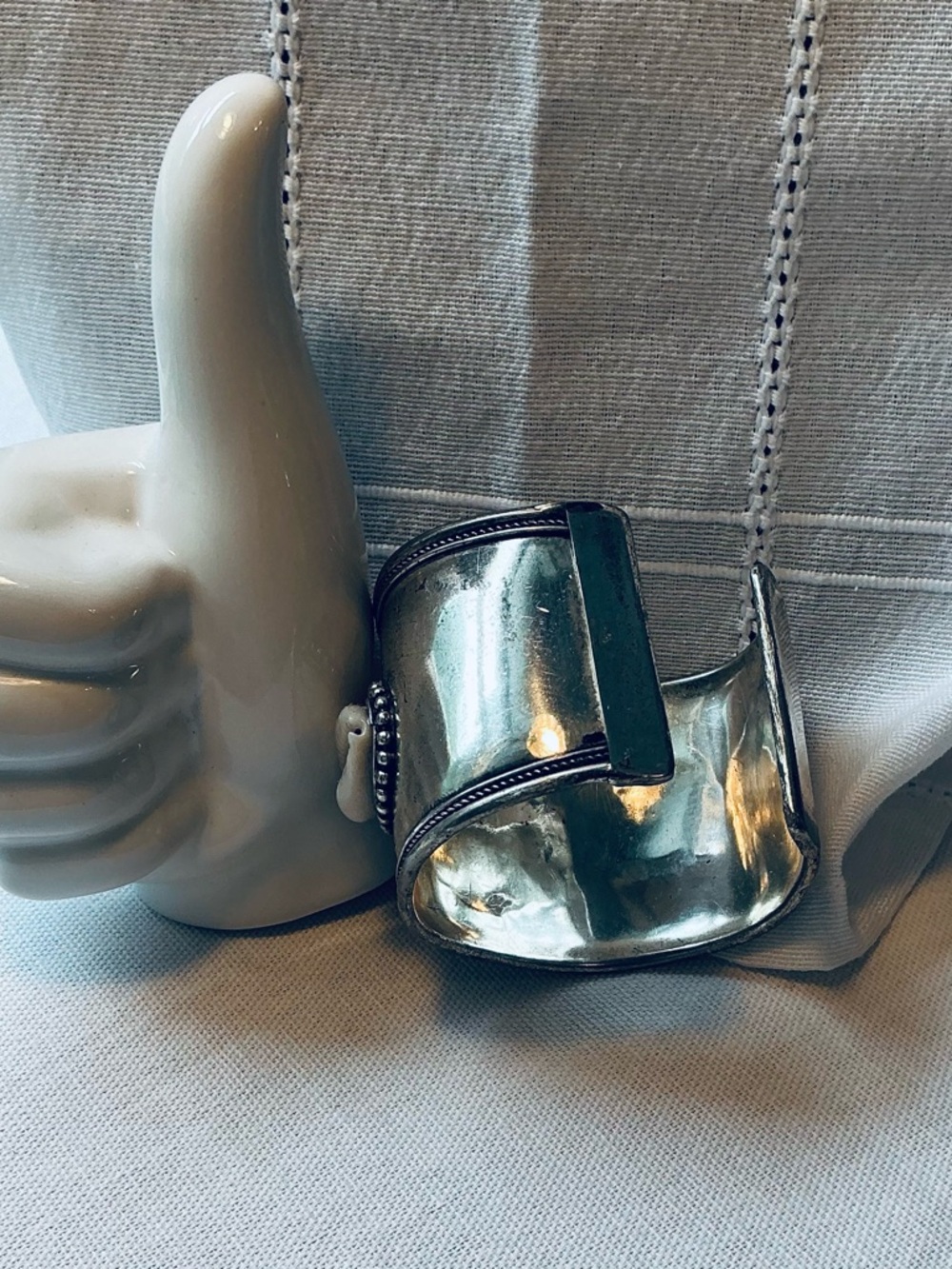 Silver-Tone Cowrie Shell Cuff Bracelet with White Shell Accents - Picture 2 of 2